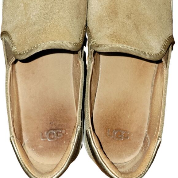 UGG Cas Slip-On Suede Leather Loafers Tan Gold Metallic 8 - Picture 10 of 12